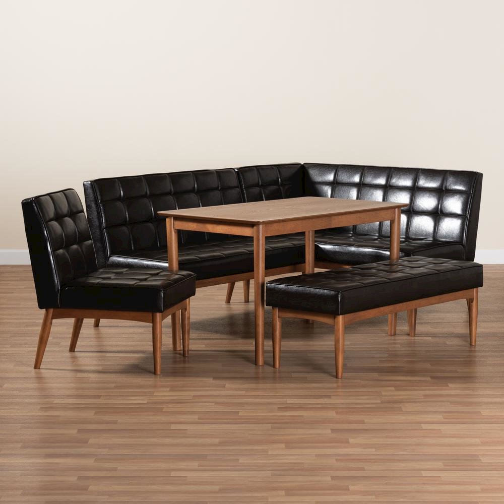 Leather Upholstered and Walnut Brown Finished Wood 5-Piece Dining Nook Set. Picture 23