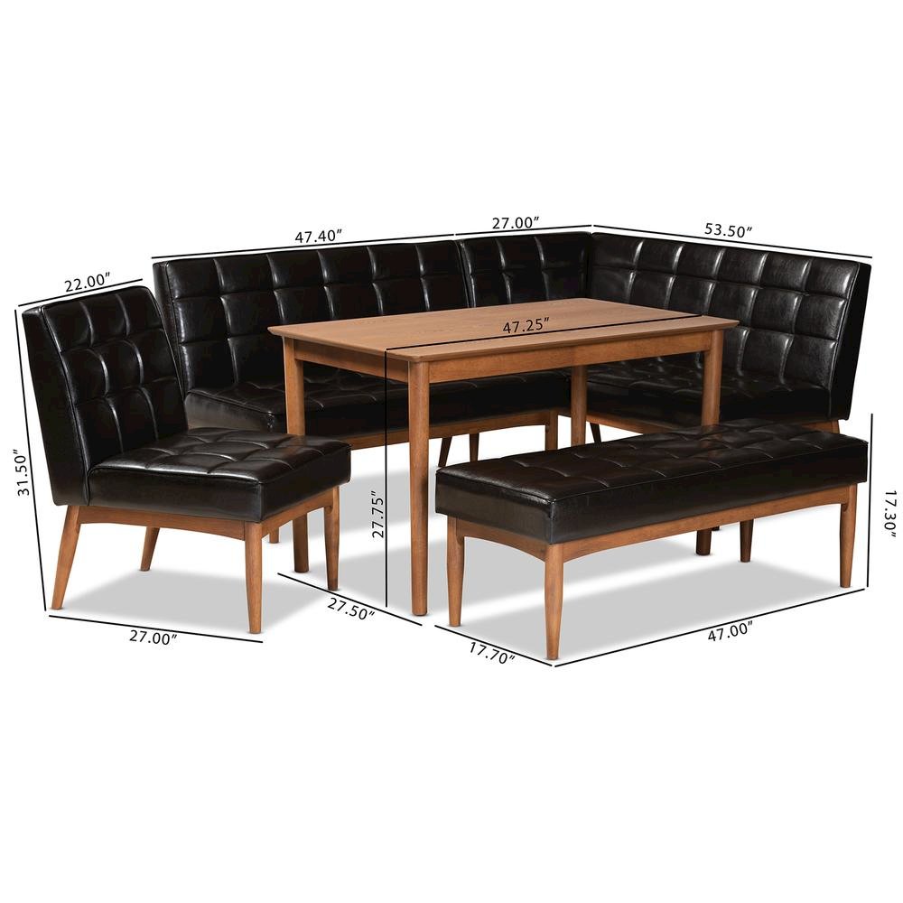 Leather Upholstered and Walnut Brown Finished Wood 5-Piece Dining Nook Set. Picture 24