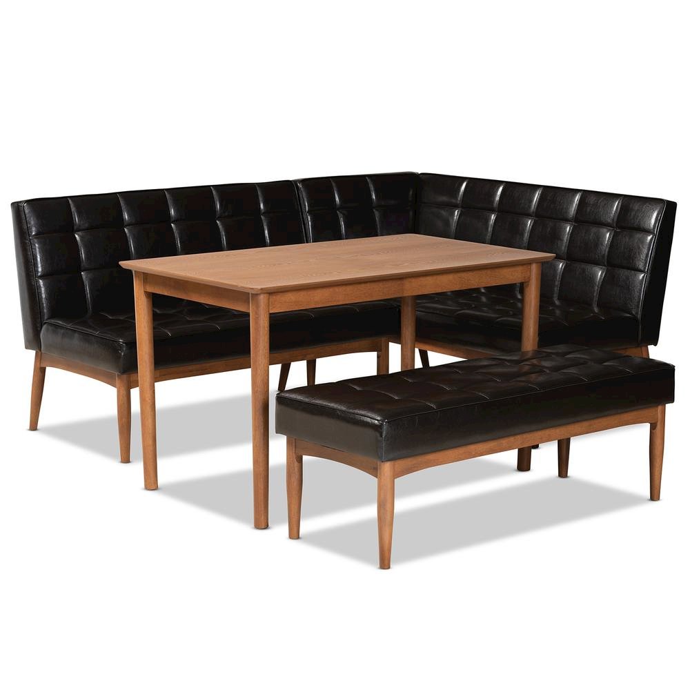 Leather Upholstered and Walnut Brown Finished Wood 4-Piece Dining Nook Set. Picture 12