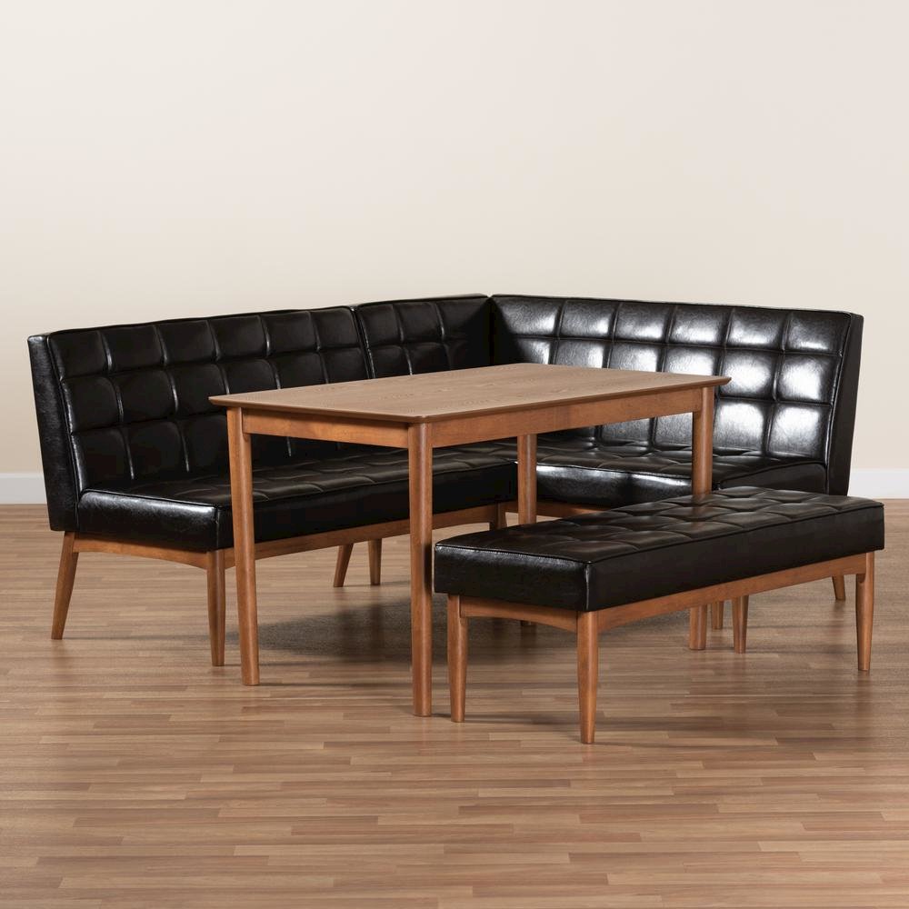 Leather Upholstered and Walnut Brown Finished Wood 4-Piece Dining Nook Set. Picture 21