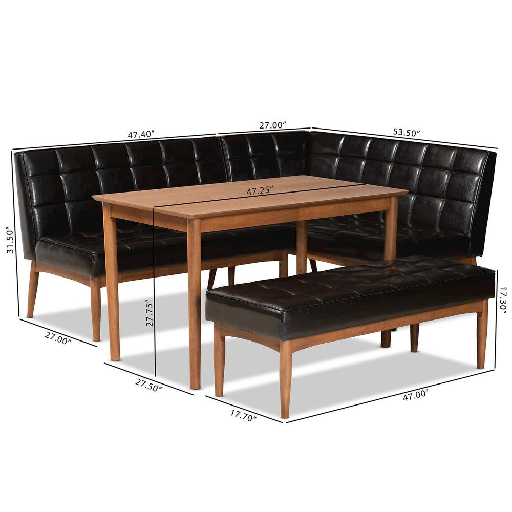 Leather Upholstered and Walnut Brown Finished Wood 4-Piece Dining Nook Set. Picture 22