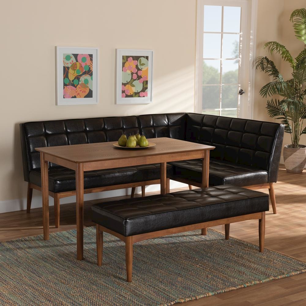 Leather Upholstered and Walnut Brown Finished Wood 4-Piece Dining Nook Set. Picture 20