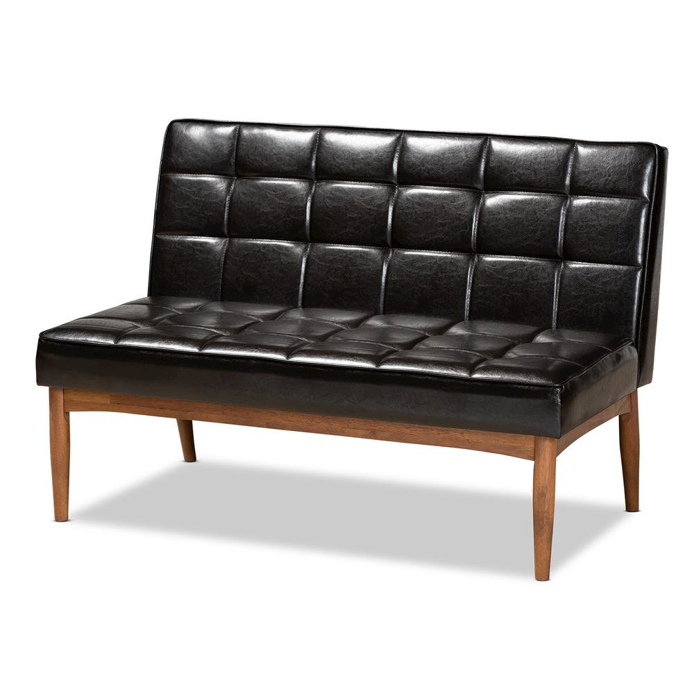 Leather Upholstered Walnut Brown Finished Wood 2-Piece Dining Nook Banquette Set. Picture 10