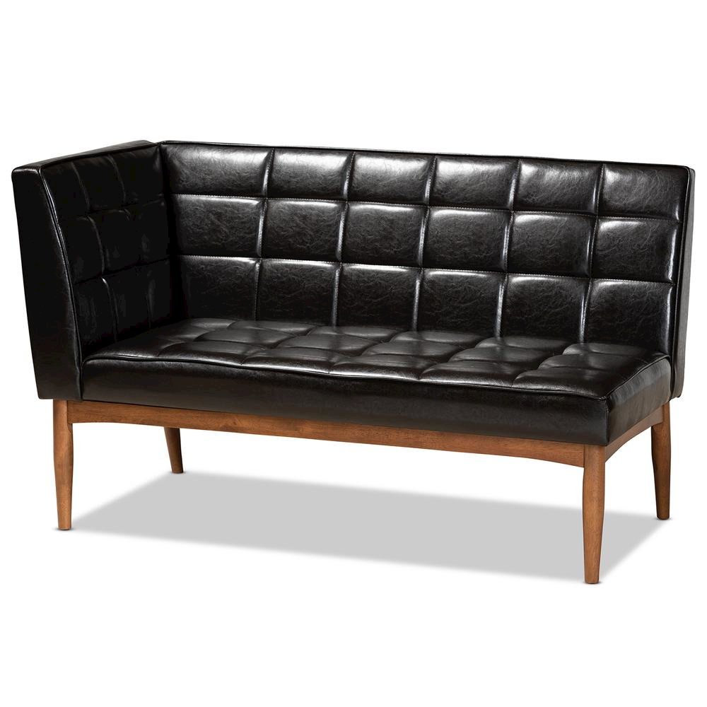 Leather Upholstered Walnut Brown Finished Wood 2-Piece Dining Nook Banquette Set. Picture 11
