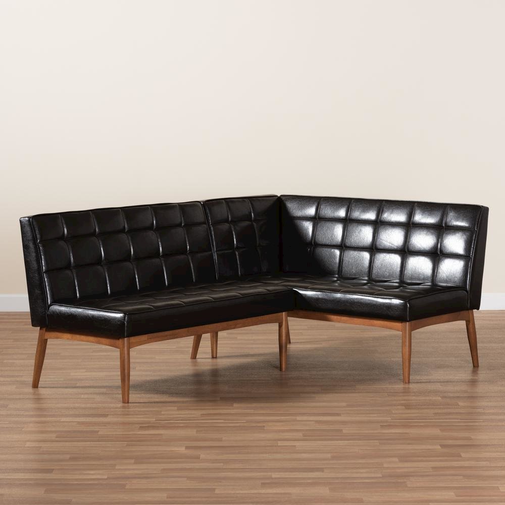 Leather Upholstered Walnut Brown Finished Wood 2-Piece Dining Nook Banquette Set. Picture 15