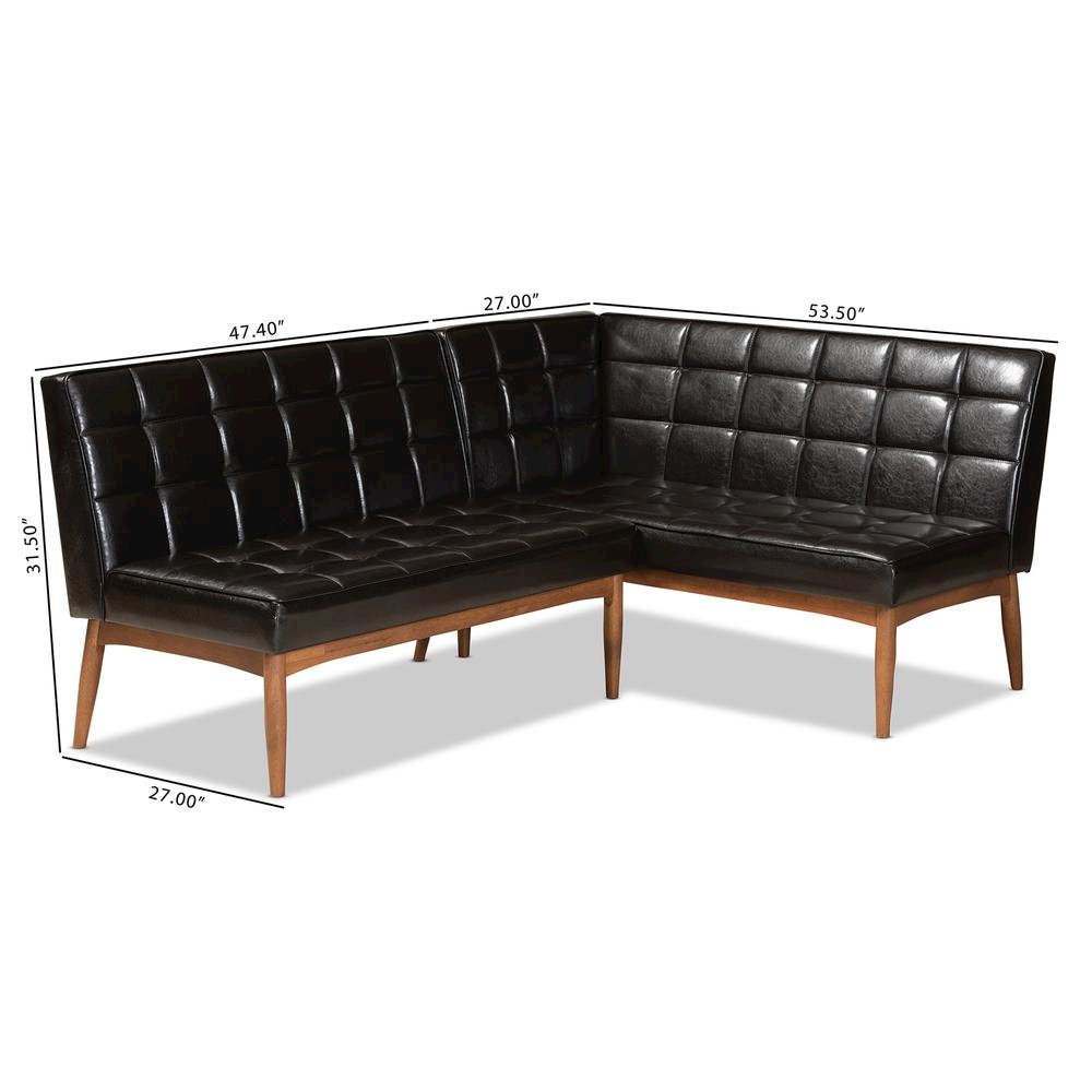 Leather Upholstered Walnut Brown Finished Wood 2-Piece Dining Nook Banquette Set. Picture 16