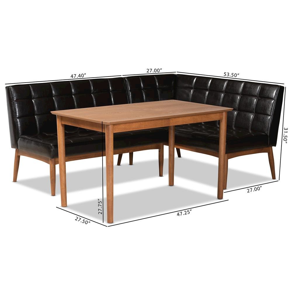 Leather Upholstered and Walnut Brown Finished Wood 3-Piece Dining Nook Set. Picture 20