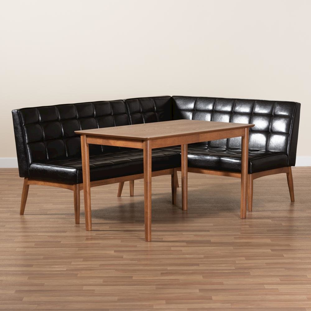 Leather Upholstered and Walnut Brown Finished Wood 3-Piece Dining Nook Set. Picture 19