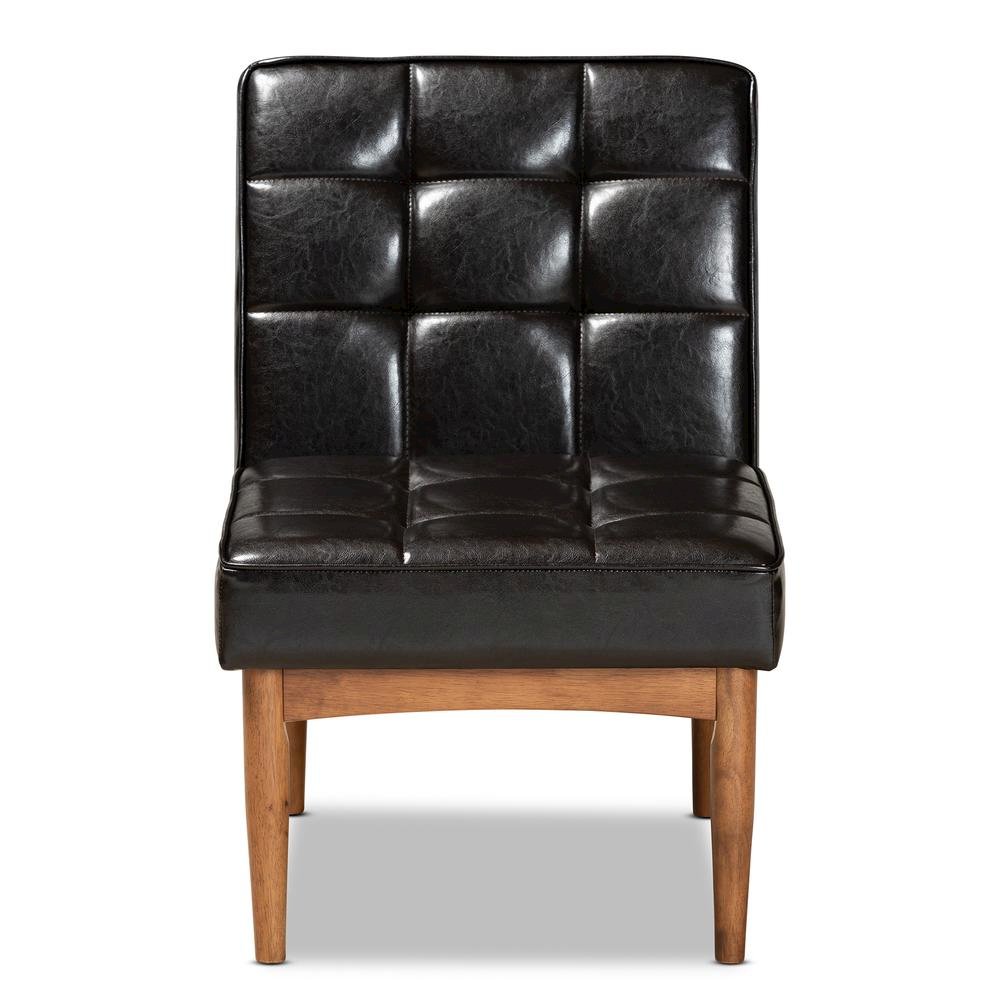 Leather Upholstered and Walnut Brown Finished Wood Dining Chair. Picture 11