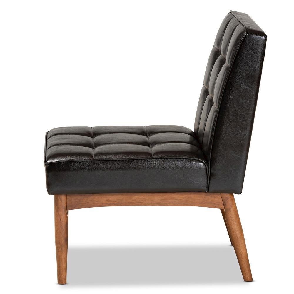 Leather Upholstered and Walnut Brown Finished Wood Dining Chair. Picture 12