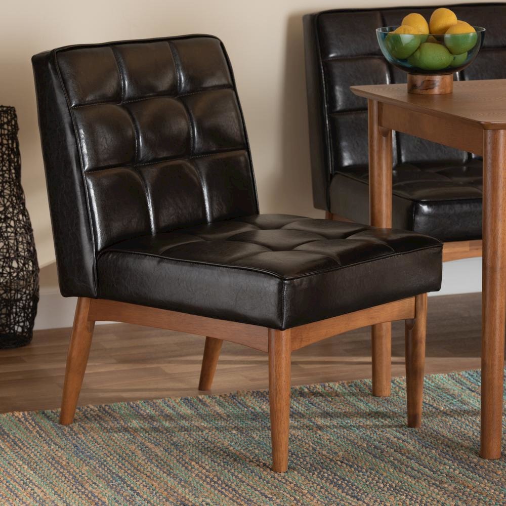 Leather Upholstered and Walnut Brown Finished Wood Dining Chair. Picture 16