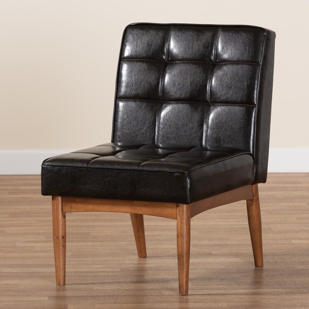 Leather Upholstered and Walnut Brown Finished Wood Dining Chair. Picture 17