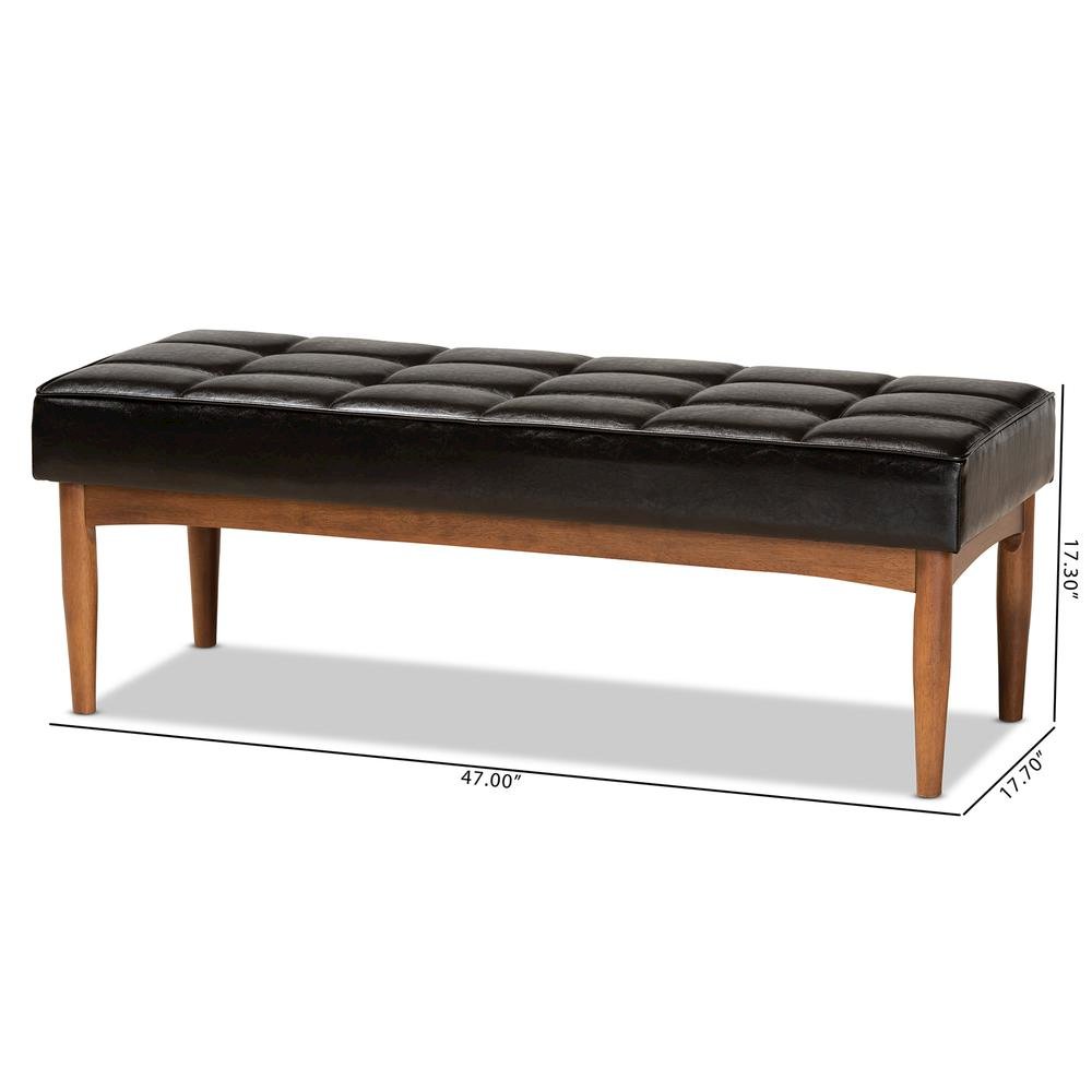 Leather Upholstered and Walnut Brown Finished Wood Dining Bench. Picture 16