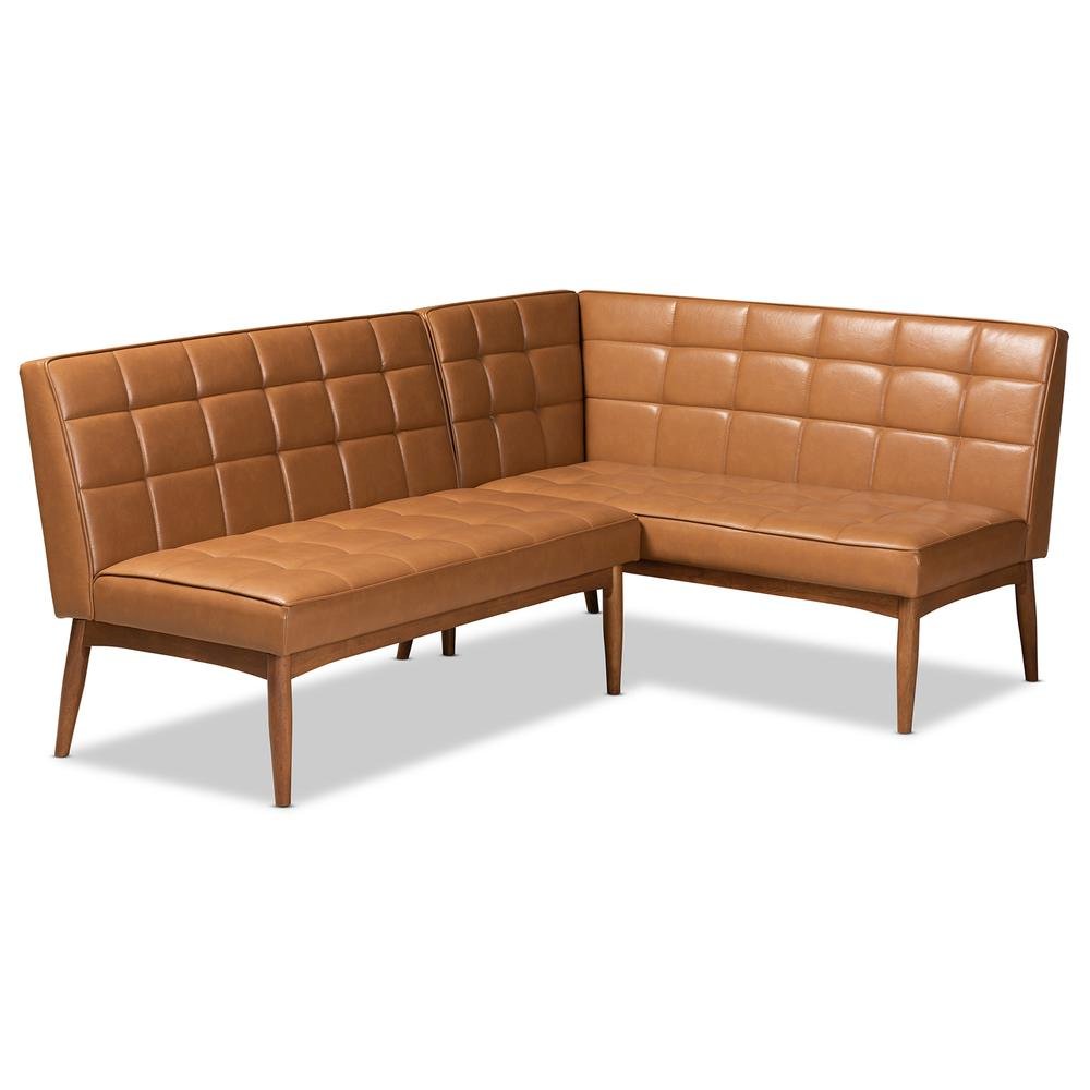 Upholstered and Walnut Brown Finished Wood 2-Piece Dining Nook Banquette Set. Picture 9