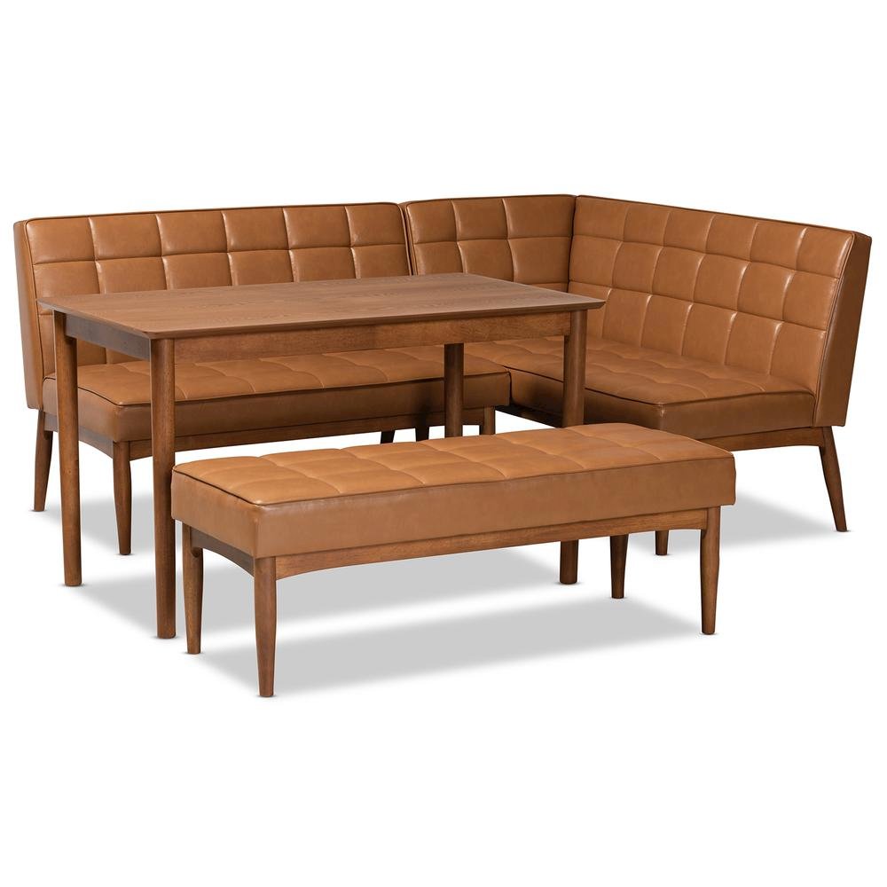 Leather Upholstered and Walnut Brown Finished Wood 4-Piece Dining Nook Set. Picture 12