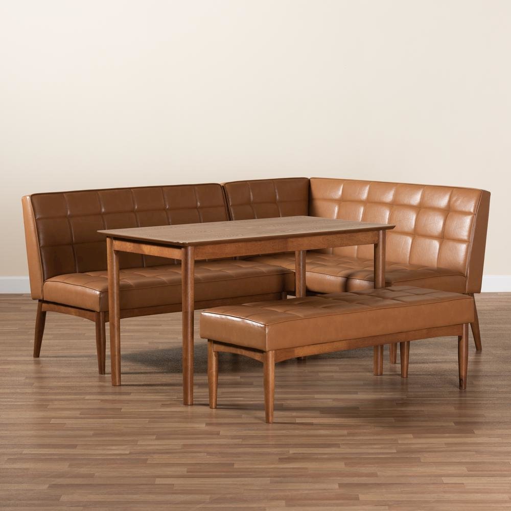 Leather Upholstered and Walnut Brown Finished Wood 4-Piece Dining Nook Set. Picture 21