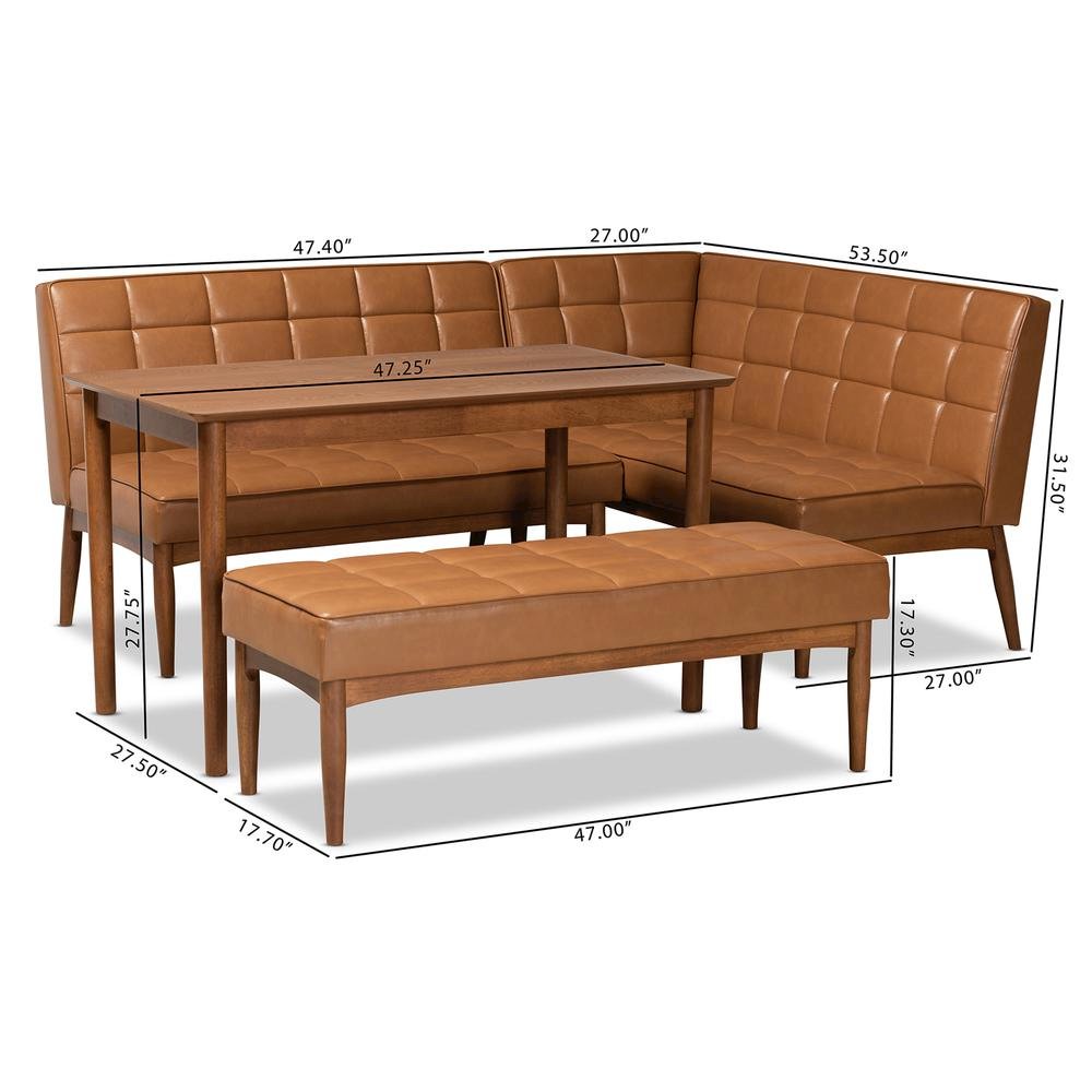 Leather Upholstered and Walnut Brown Finished Wood 4-Piece Dining Nook Set. Picture 22