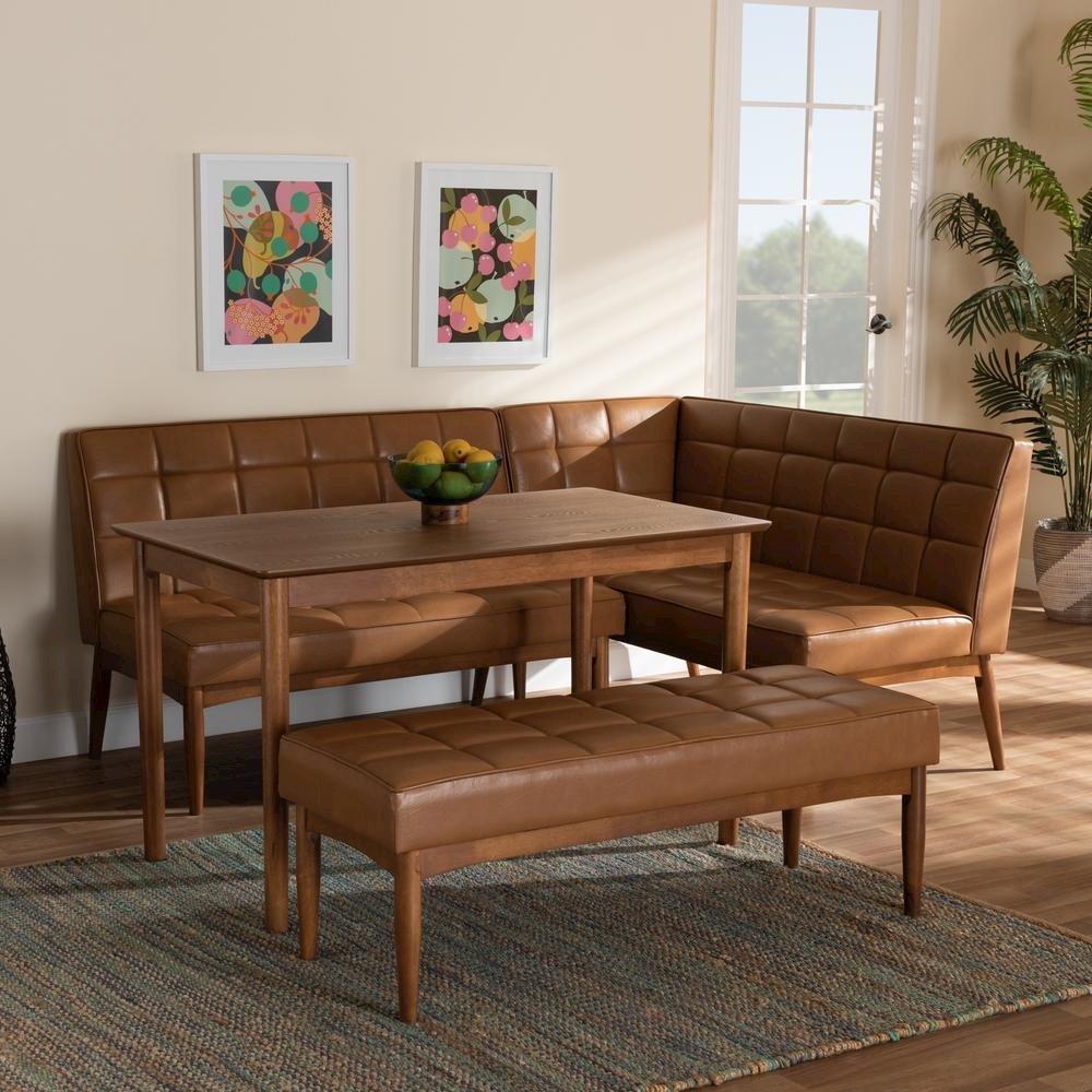 Leather Upholstered and Walnut Brown Finished Wood 4-Piece Dining Nook Set. Picture 20