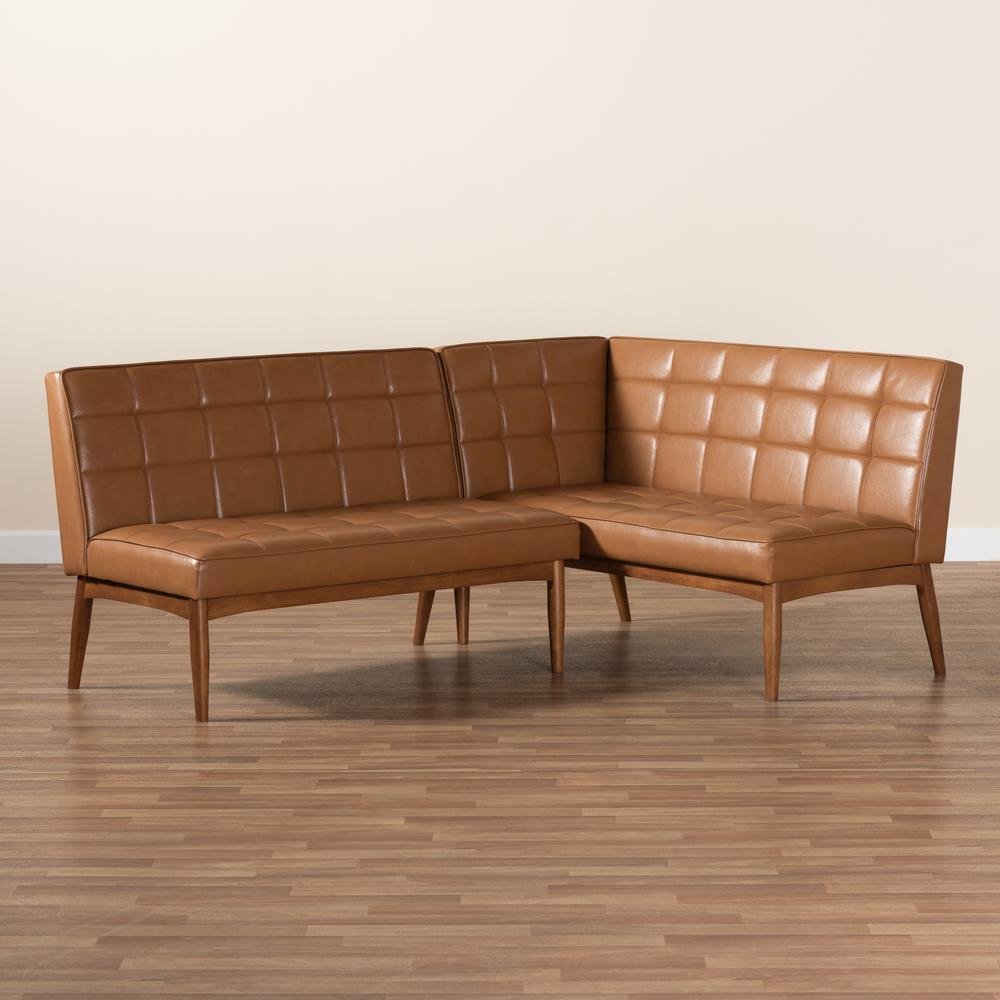 Upholstered and Walnut Brown Finished Wood 2-Piece Dining Nook Banquette Set. Picture 15