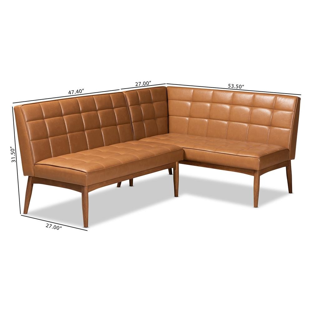 Upholstered and Walnut Brown Finished Wood 2-Piece Dining Nook Banquette Set. Picture 16