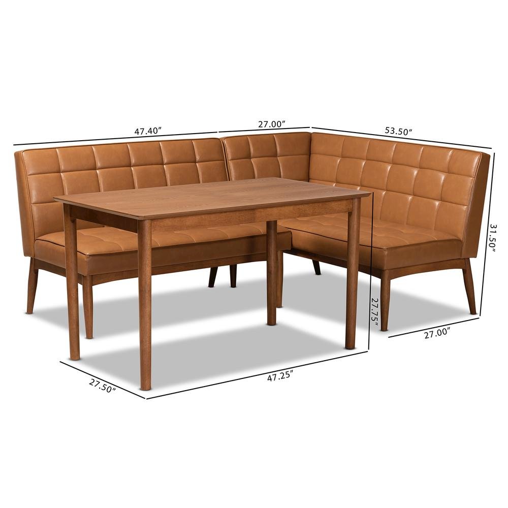 Leather Upholstered and Walnut Brown Finished Wood 3-Piece Dining Nook Set. Picture 20