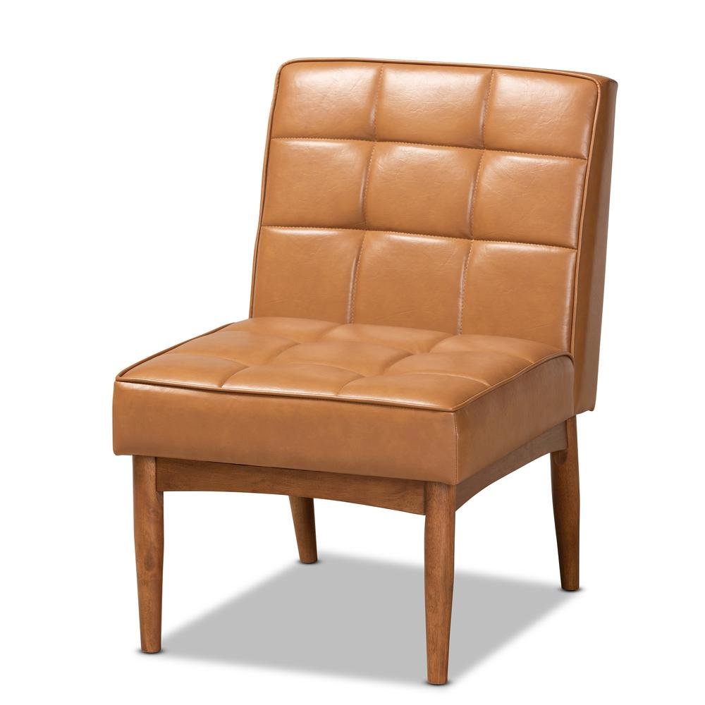Leather Upholstered and Walnut Brown Finished Wood Dining Chair. Picture 10