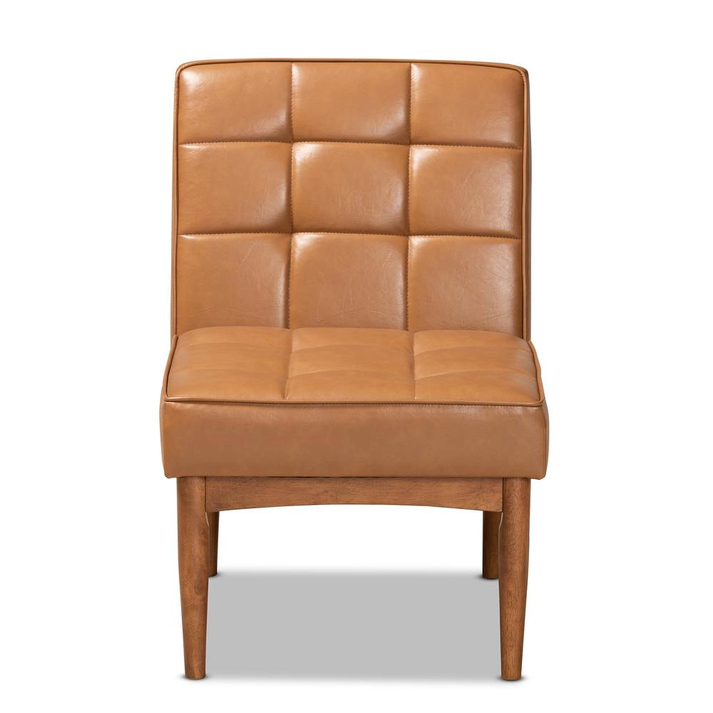 Leather Upholstered and Walnut Brown Finished Wood Dining Chair. Picture 11