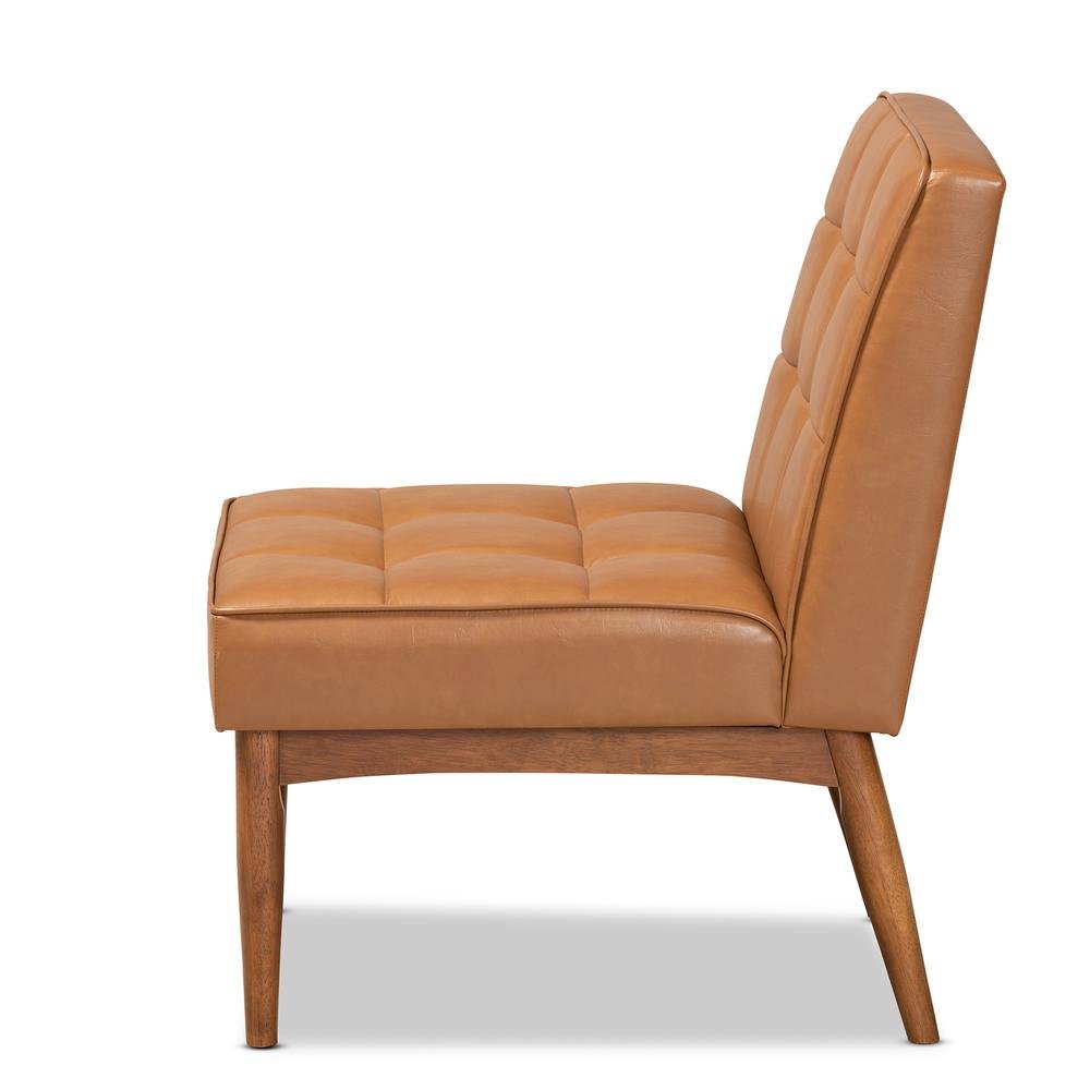 Leather Upholstered and Walnut Brown Finished Wood Dining Chair. Picture 12