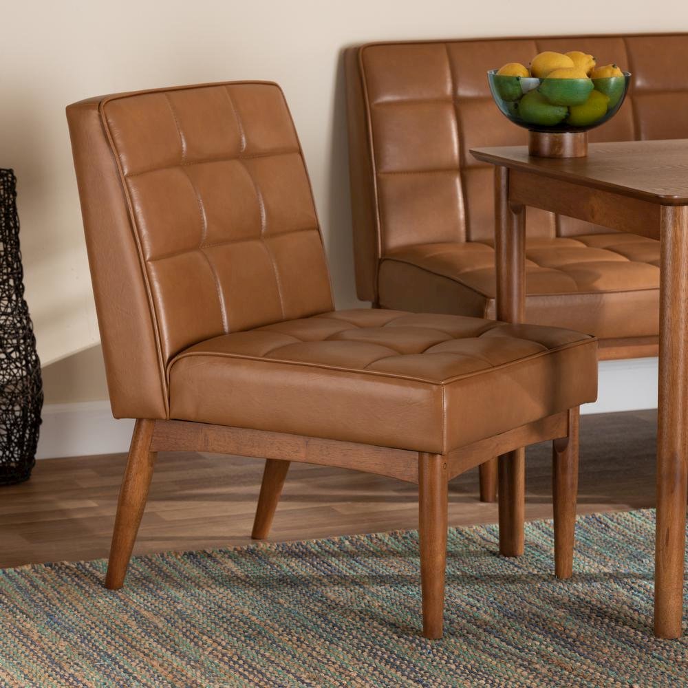 Leather Upholstered and Walnut Brown Finished Wood Dining Chair. Picture 16