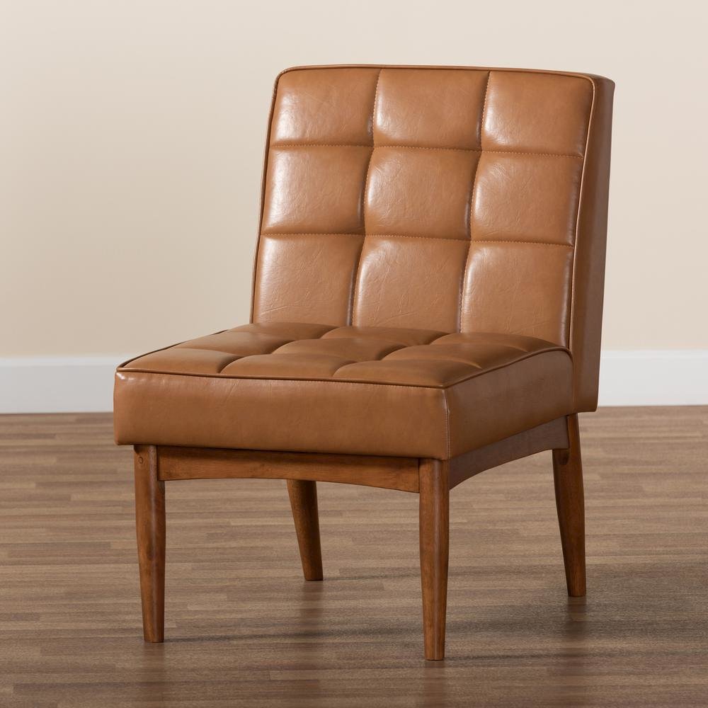 Leather Upholstered and Walnut Brown Finished Wood Dining Chair. Picture 17