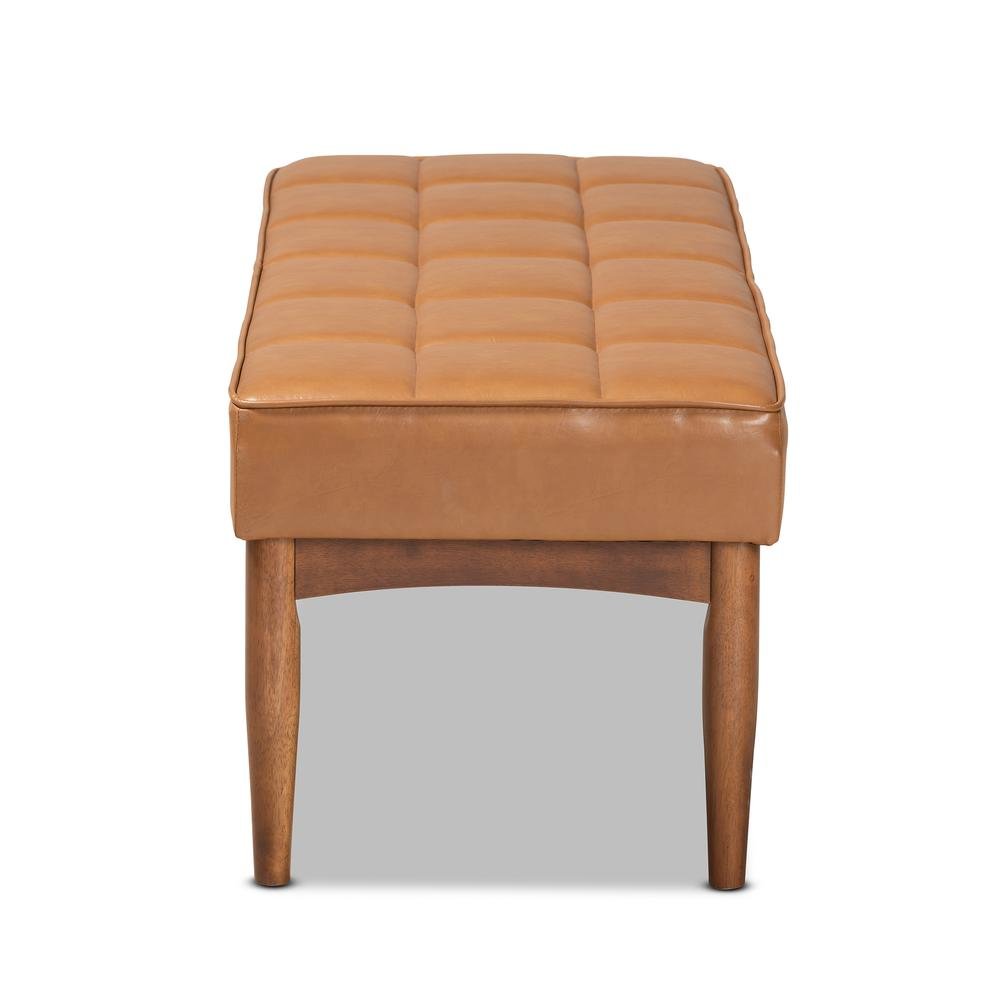 Leather Upholstered and Walnut Brown Finished Wood Dining Bench. Picture 11
