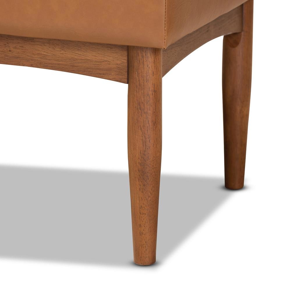 Leather Upholstered and Walnut Brown Finished Wood Dining Bench. Picture 13