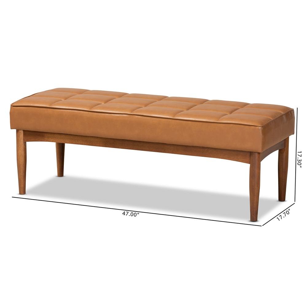 Leather Upholstered and Walnut Brown Finished Wood Dining Bench. Picture 16