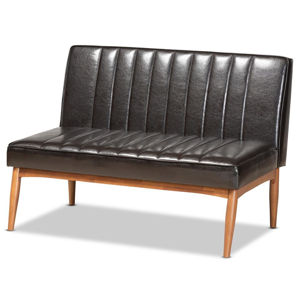 Leather Upholstered and Walnut Brown Finished Wood 5-Piece Dining Nook Set. Picture 14