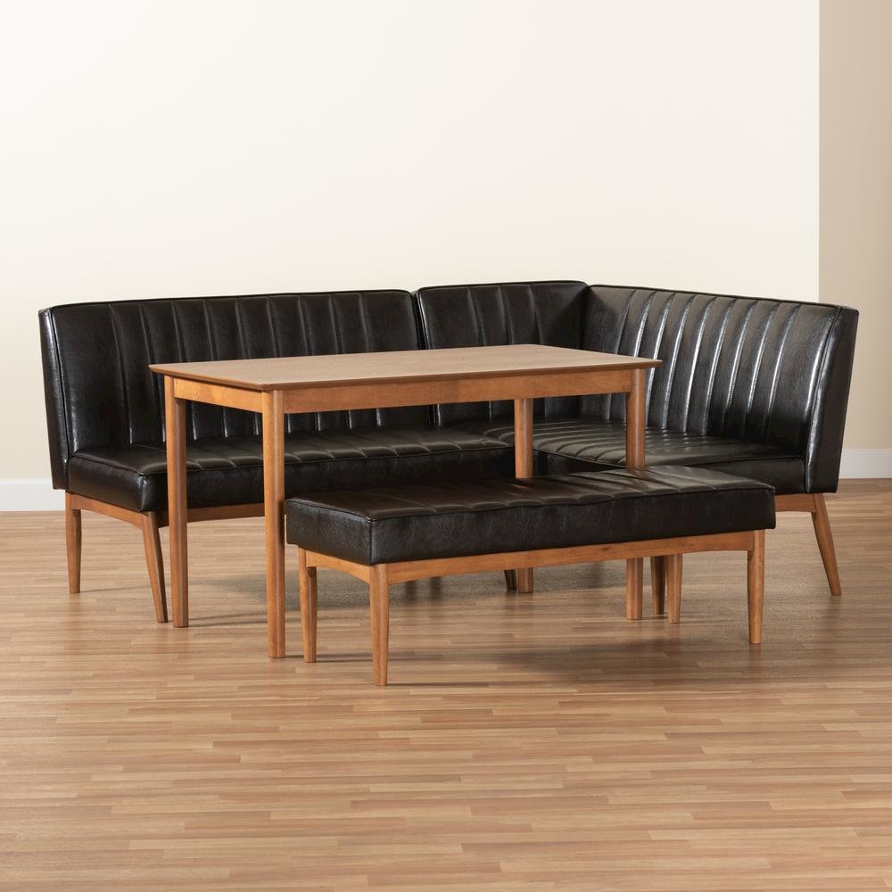 Leather Upholstered and Walnut Brown Finished Wood 4-Piece Dining Nook Set. Picture 21