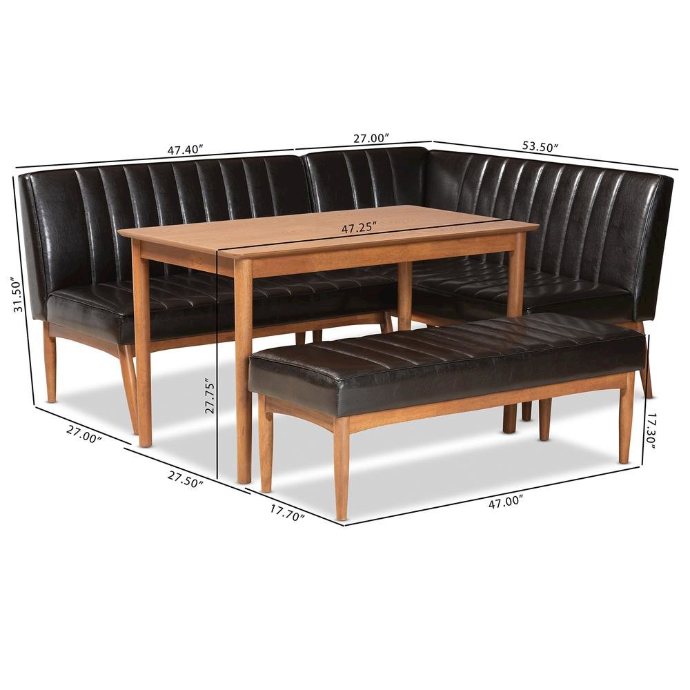 Leather Upholstered and Walnut Brown Finished Wood 4-Piece Dining Nook Set. Picture 22
