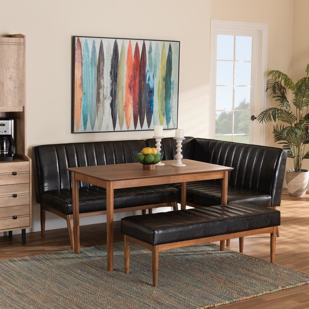 Leather Upholstered and Walnut Brown Finished Wood 4-Piece Dining Nook Set. Picture 20