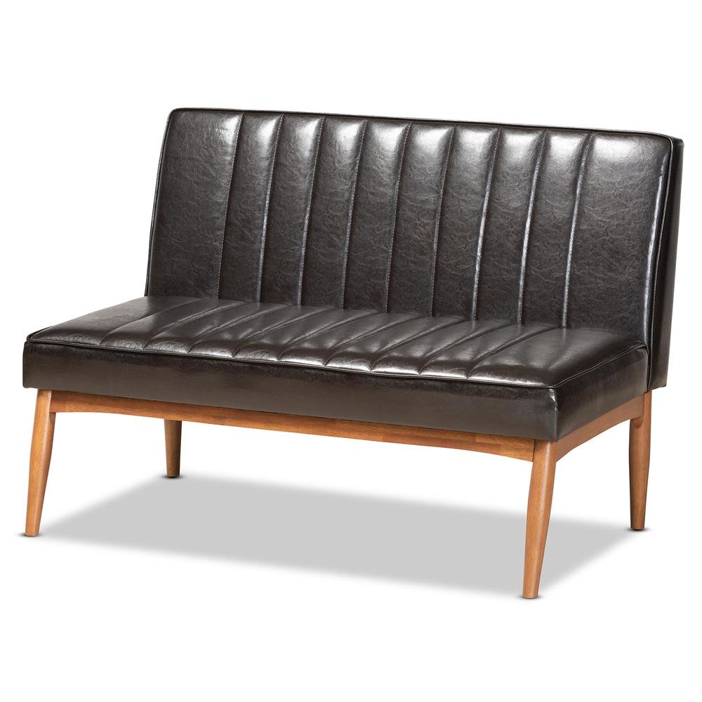 Leather Upholstered Walnut Brown Finished Wood 2-Piece Dining Nook Banquette Set. Picture 10