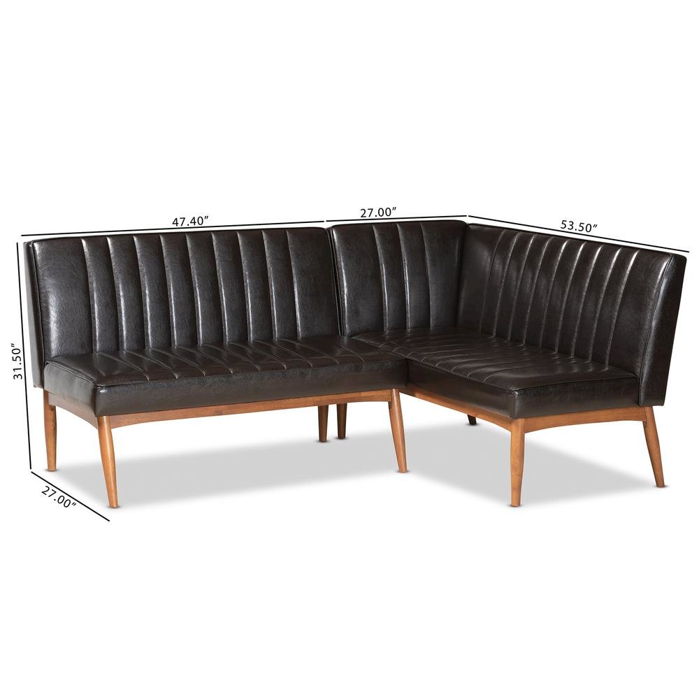 Leather Upholstered Walnut Brown Finished Wood 2-Piece Dining Nook Banquette Set. Picture 16