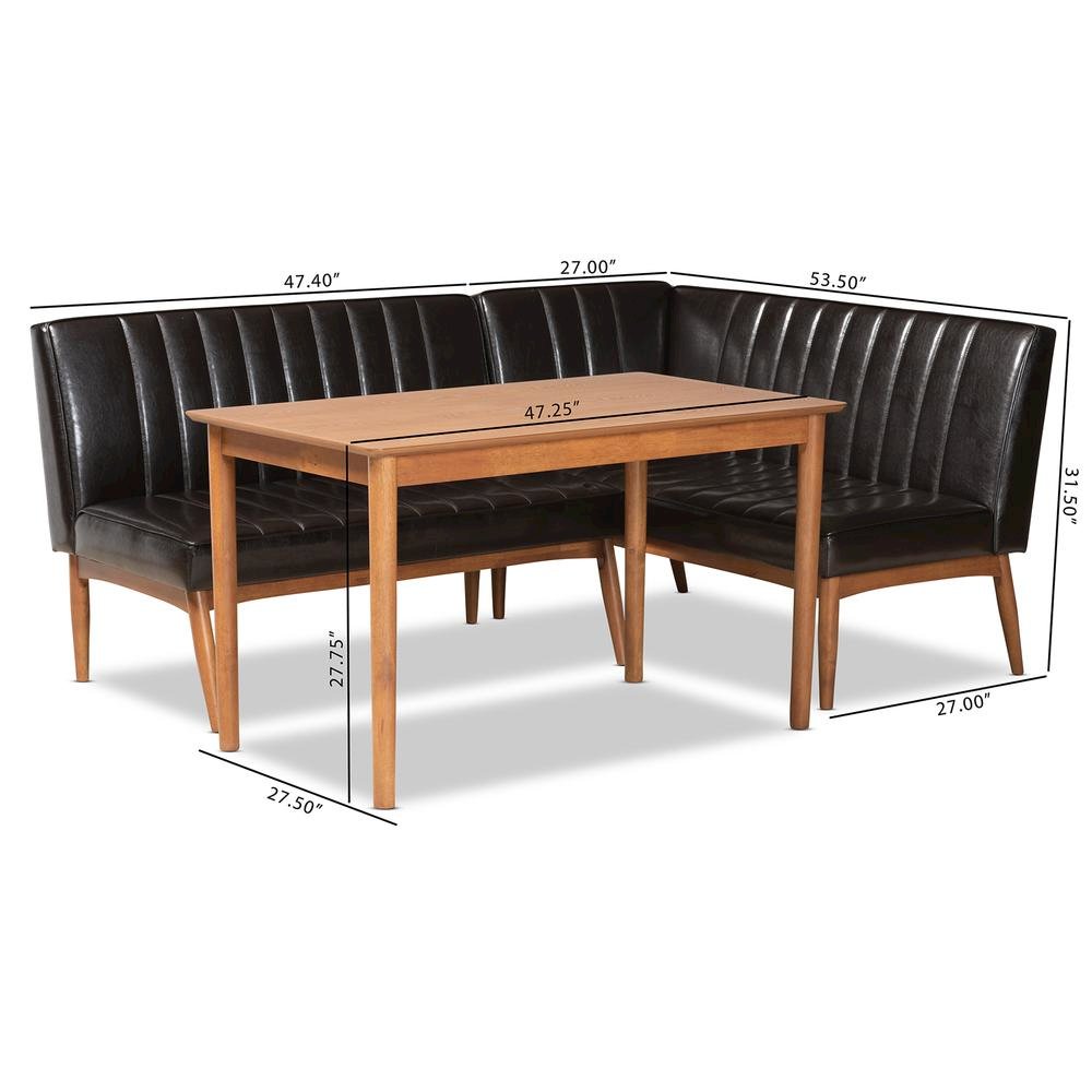 Leather Upholstered and Walnut Brown Finished Wood 3-Piece Dining Nook Set. Picture 20