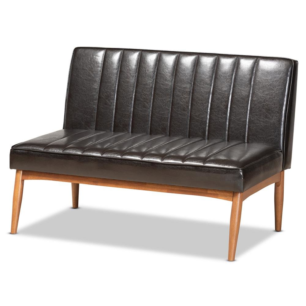 Leather Upholstered and Walnut Brown Finished Wood 3-Piece Dining Nook Set. Picture 12