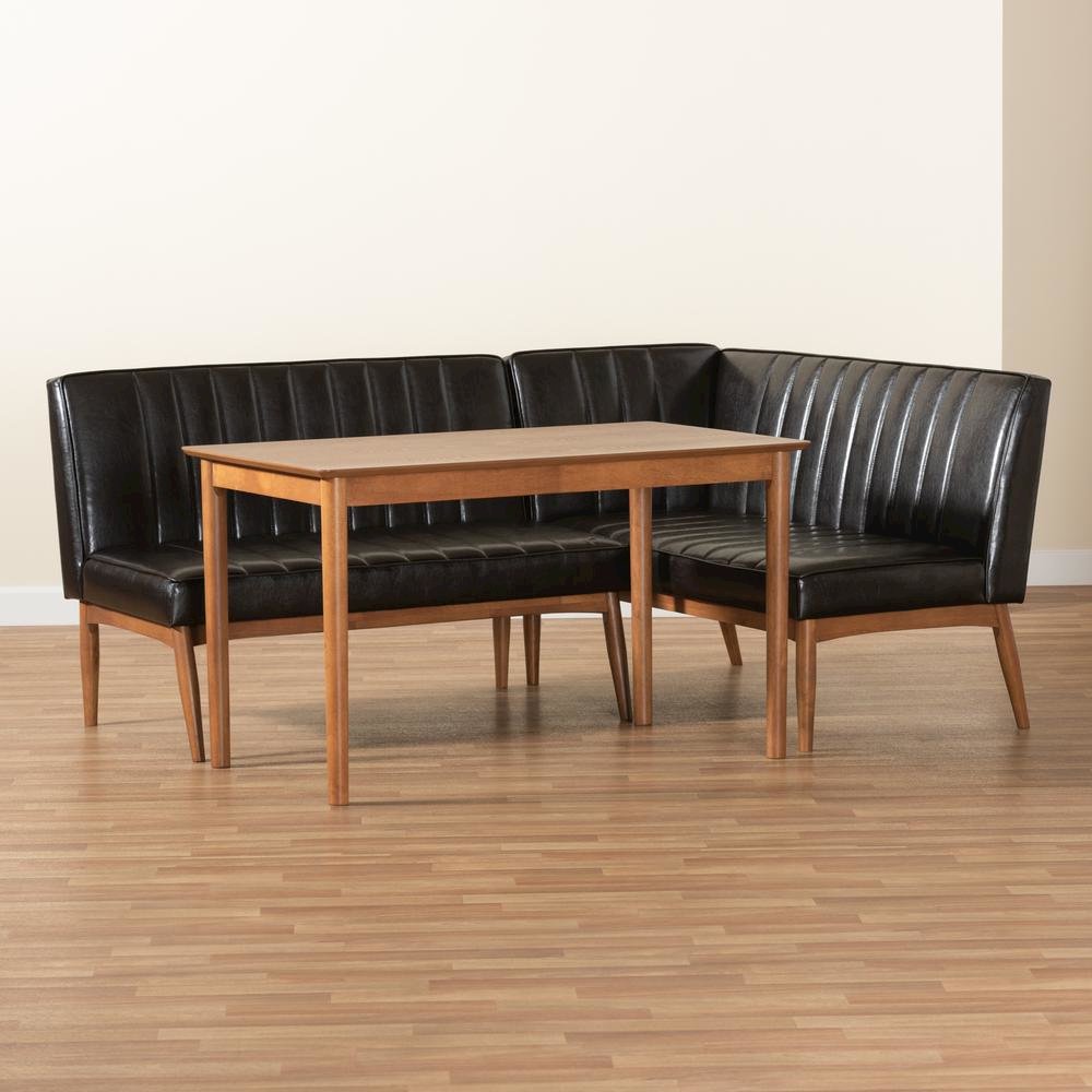 Leather Upholstered and Walnut Brown Finished Wood 3-Piece Dining Nook Set. Picture 19