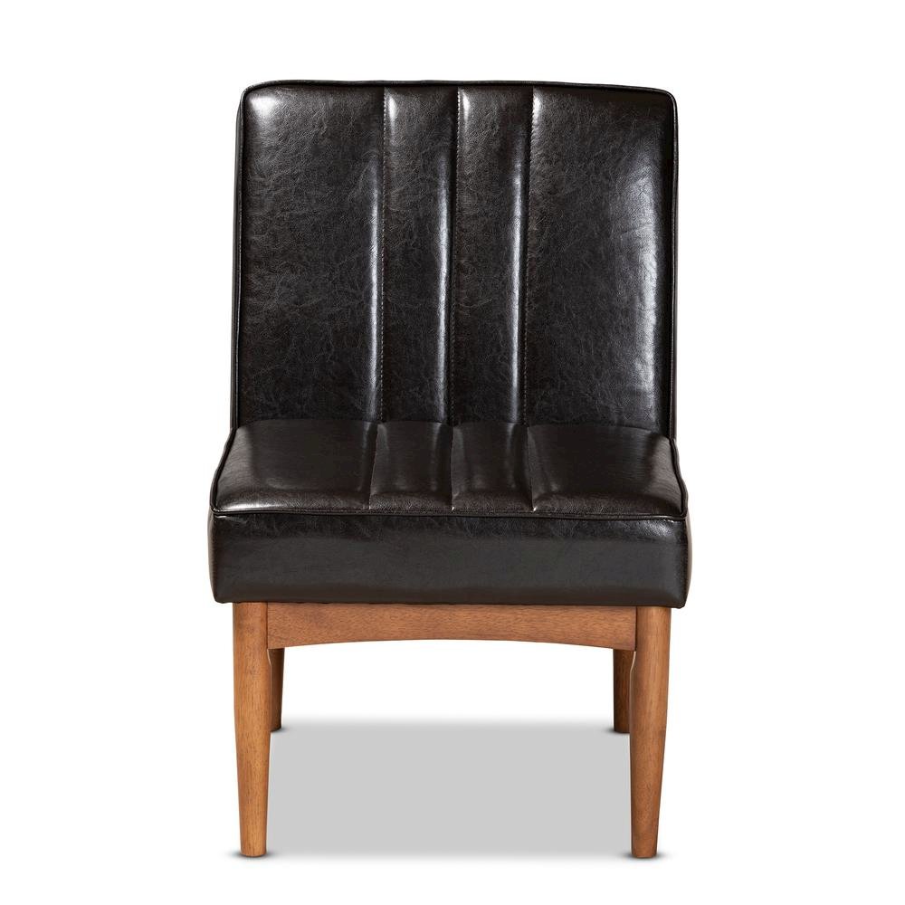 Leather Upholstered and Walnut Brown Finished Wood Dining Chair. Picture 11