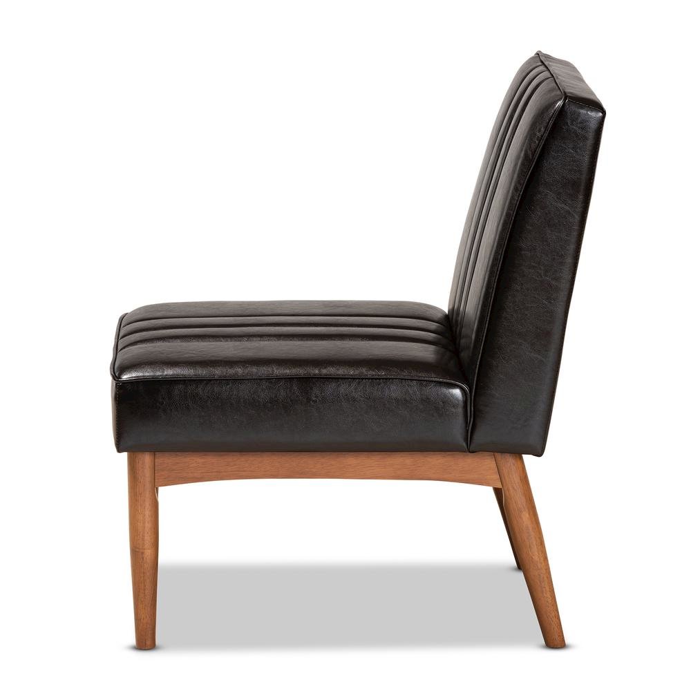 Leather Upholstered and Walnut Brown Finished Wood Dining Chair. Picture 12