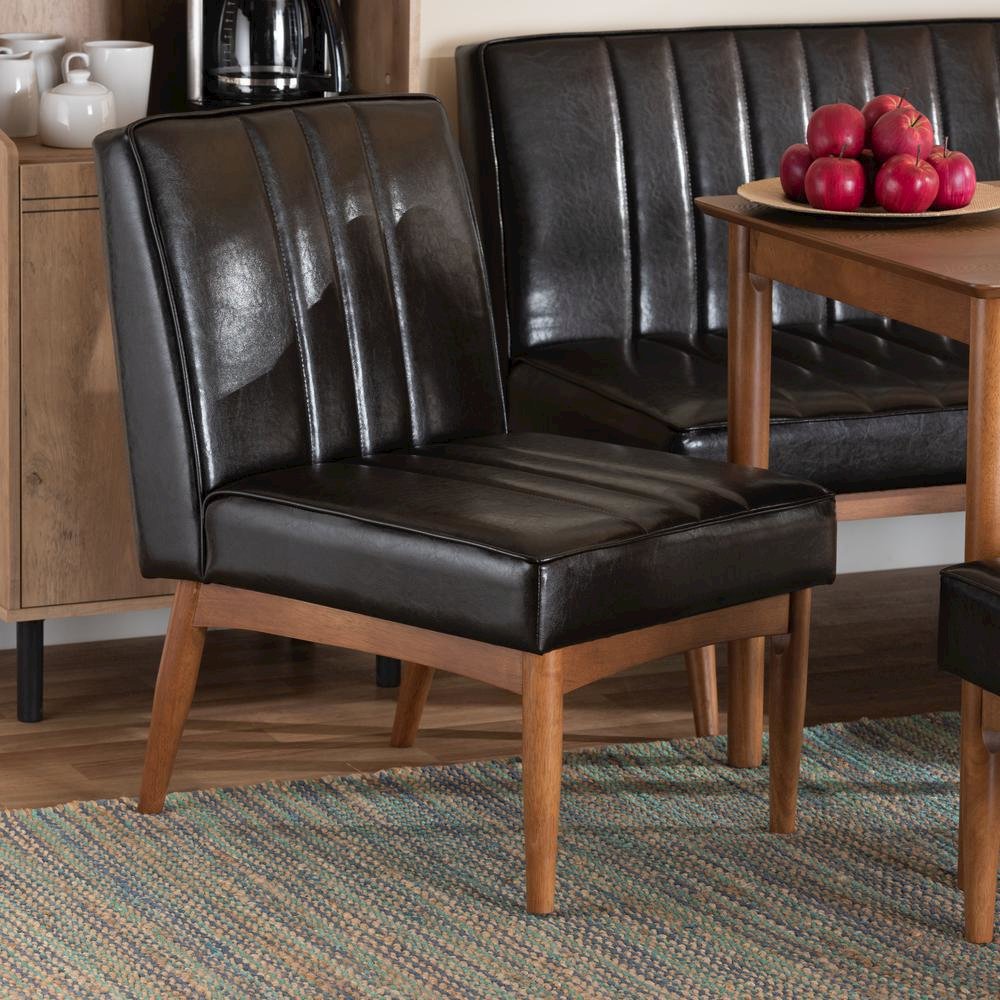 Leather Upholstered and Walnut Brown Finished Wood Dining Chair. Picture 16