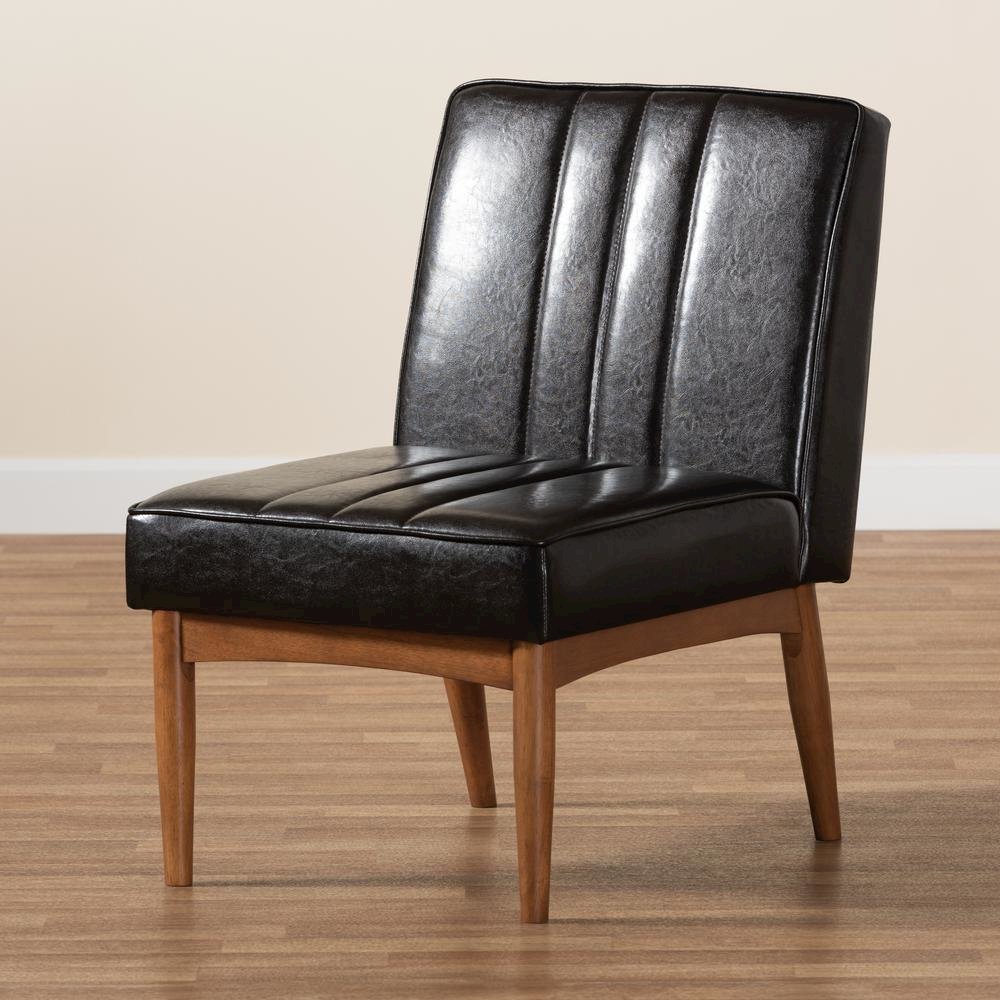 Leather Upholstered and Walnut Brown Finished Wood Dining Chair. Picture 17