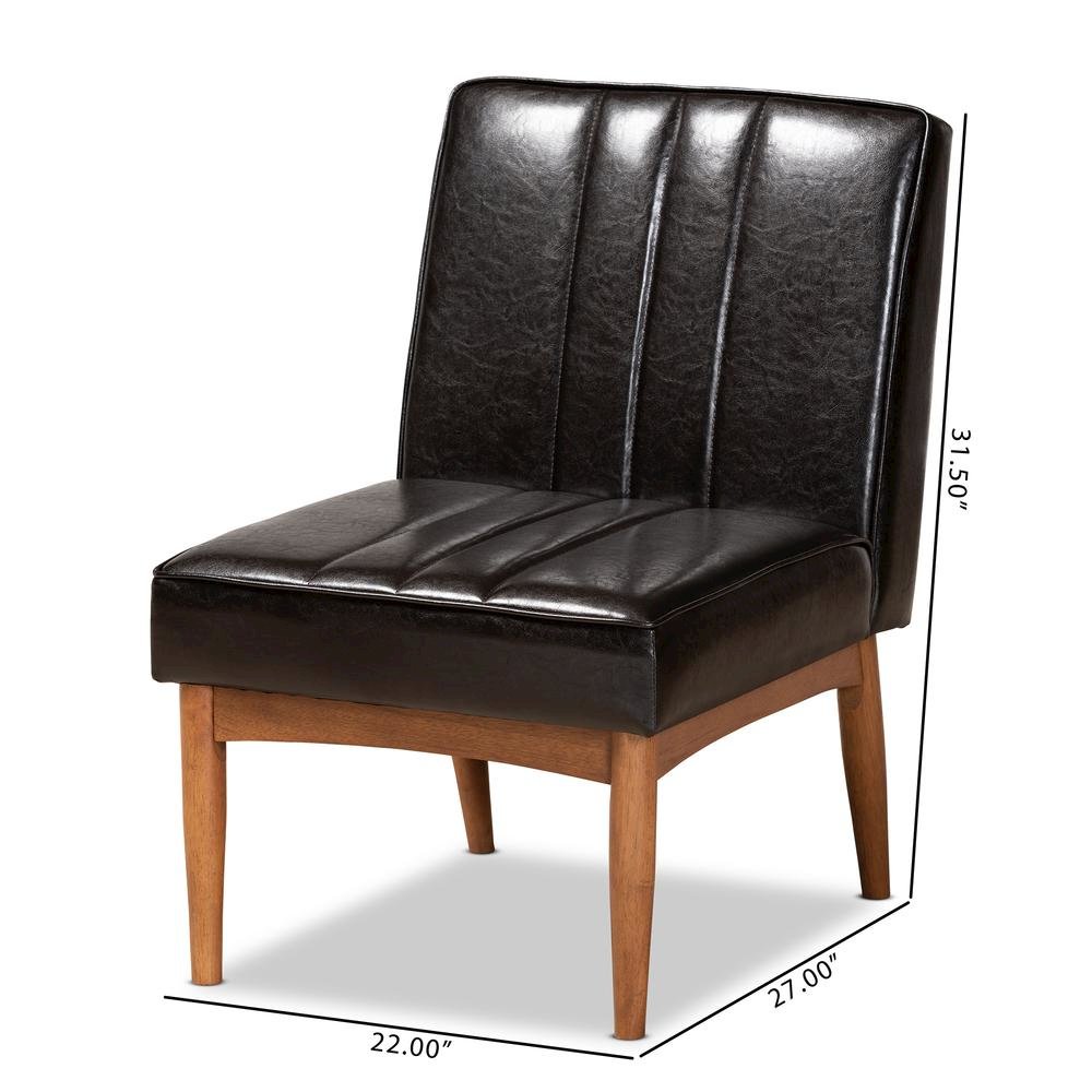 Leather Upholstered and Walnut Brown Finished Wood Dining Chair. Picture 18