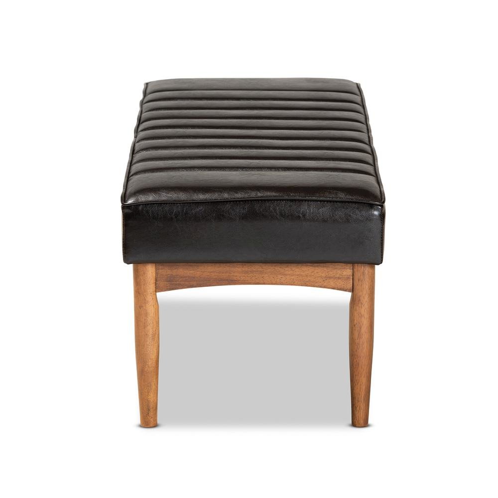 Leather Upholstered and Walnut Brown Finished Wood Dining Bench. Picture 10