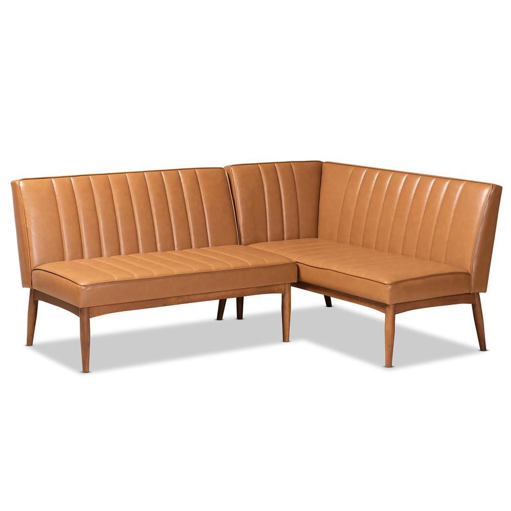 Leather Upholstered Walnut Brown Finished Wood 2-Piece Dining Nook Banquette Set. Picture 9