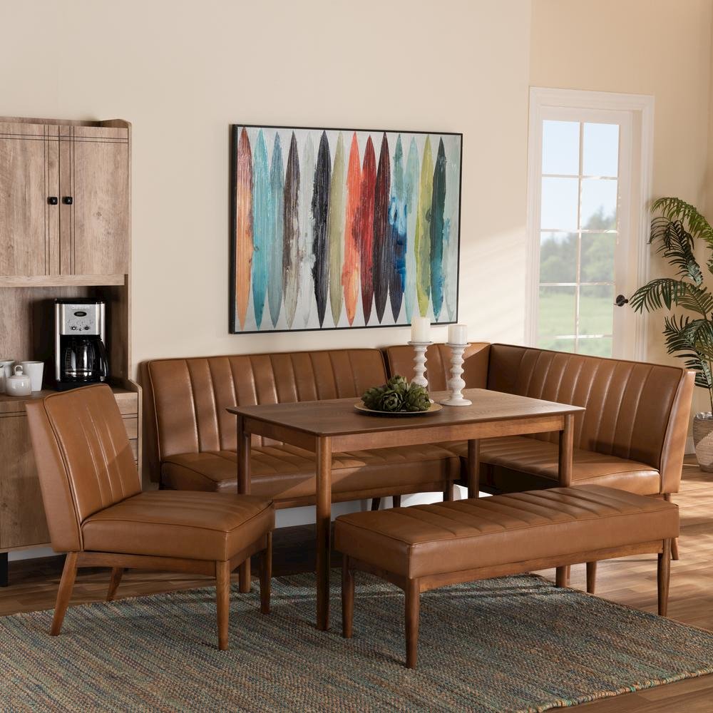 Leather Upholstered and Walnut Brown Finished Wood 5-Piece Dining Nook Set. Picture 22